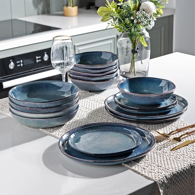 AmorArc Ceramic Dinnerware SetsHandmade Reactive Glaze Plates and Bowls SetsHighly Chip and Crack Resistant | Dishwasher &amp Microwave Safe Dishes Set Service for 4 (24pc)