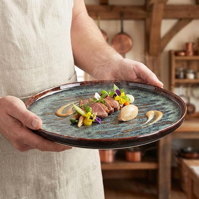Dinner Set 12 Pieces - Round Reactive Glaze Tableware - Kitchen Dinnerware Porcelain Crockery with Dinner Plate Bowl and Soup Plate Service for 4 Microwave Dishwasher Safe Set (No.4)