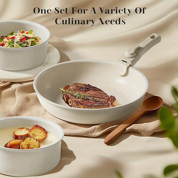 12Pcs Non-Stick Cookware Set Pots and Pans Set with Detachable Handle for Kitchen Induction Cookware Oven Safe Stackable Non-Stick Set