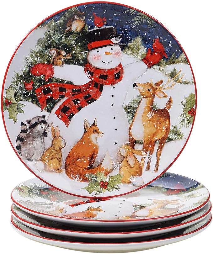 Magic of Christmas Snowman 16-Piece Holiday Dinnerware Set – Service for 4 – Cheerful Winter Plates Mugs &amp Bowls for Family Meals Holiday Gatherings &amp Festive Table Settings