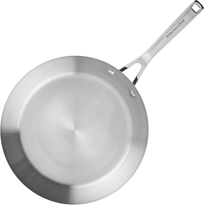 KitchenAid 3-Ply Base Brushed Stainless Steel Induction Pots and Pans Set with Nonstick Round Grill Pan and Lids Dishwasher Safe 10 Piece Cookware Set Brushed Stainless Steel