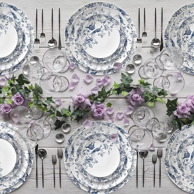 ceramic plate set for 4 24 piece bone china dinnerware set blue and white floral bird porcelain dishes sets for wedding housewarming hotel
