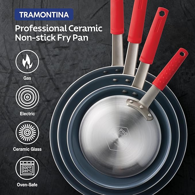 Tramontina Professional 12-Inch Ceramic Non Stick Large Frying Pan Heavy-Gauge Aluminum Skillet with Ceramic Nonstick Coating Dishwasher and Oven Safe Gray