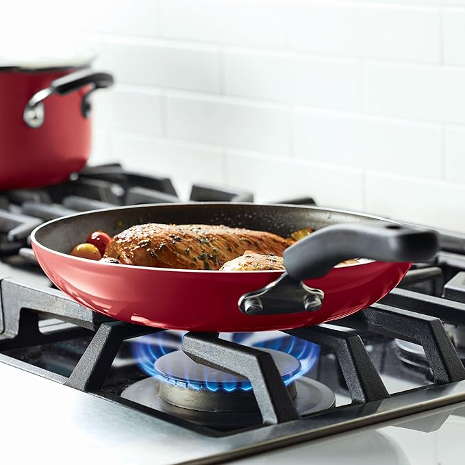Farberware Cookstart DiamondMax Nonstick Cookware/Pots and Pans Set Dishwasher Safe Includes Baking Pan and Cooking Tools 15 Piece - Red