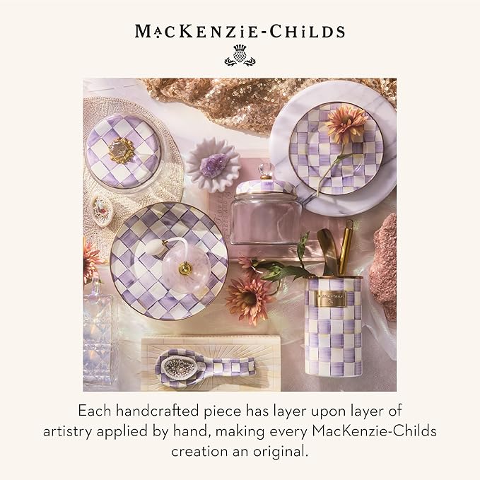 MACKENZIE-CHILDS Enamel Dinner Plate Decorative Dinnerware Plate 10 Inches Purple-and-White Violet Check