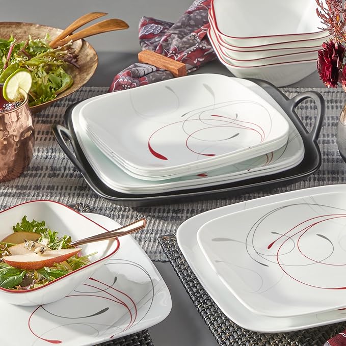 Corelle Vitrelle 18-Piece Service for 6 Dinnerware Set Triple Layer Glass and Chip Resistant Lightweight Square Plates and Bowls Set Splendor