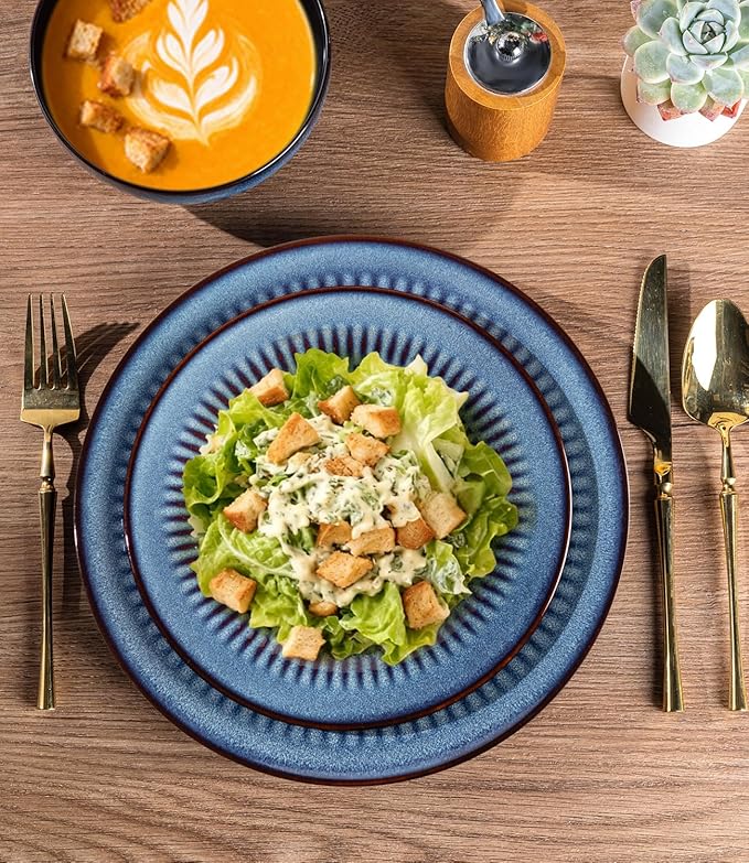 LERATIO Ceramic Dinnerware SetsHandcraft Embossed Plates and Bowls SetsDishwasher &amp Microwave &amp Oven Safe Dishes set-White