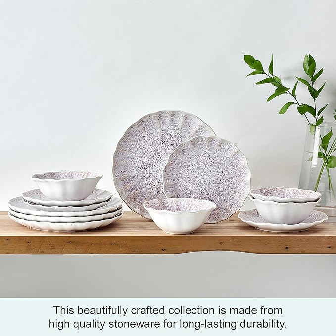 Mikasa Isla Hand Crafted 12 Piece Plates Bowls Dinnerware Set Service for 4 Pink