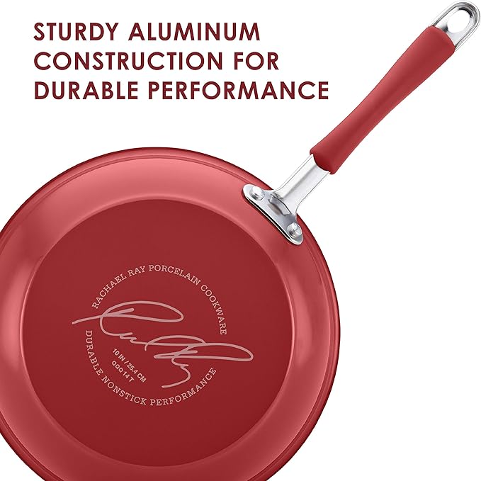 Rachael Ray Cucina Nonstick Cookware Pots and Pans Set 12 Piece Cranberry Red &amp Cucina Nonstick Sauce Pot/Saucepot with Steamer Insert and Lid 3 Quart Cranberry Red
