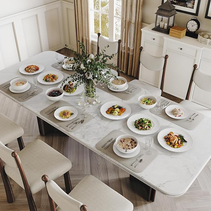 Yoshy 12-Piece White Bone China Dinnerware with Lightweight Durable Chip Resistant Design Service for 4 (18 Piece - Service for 6 Interlace)
