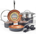 GOTHAM STEEL 15 Pc Ceramic Cookware Set Ceramic Pots and Pans Set Non Stick with Cooking Utensils and Steamer Non Toxic PFOA PFOS Free Premium Stay Cool Handles Oven &amp Dishwasher Safe
