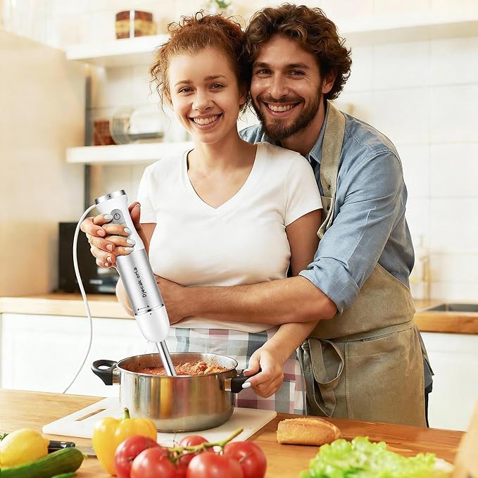 Upgraded Blender Handheld 1100W 20 Speed Settings Max 15500 RPM 5 in 1 Hand Blender with Milk Frother Handheld Food Processor Batidora De Mano Electrica Kitchen Appliances White