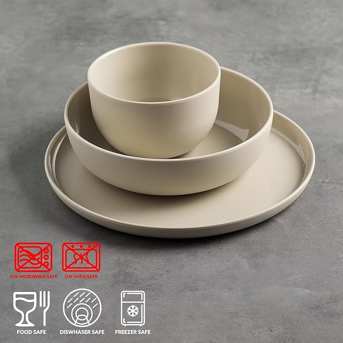 MissYIP Melamine Dinnerware Sets 12pcs Service for 4 Unbreakable Reusable Kitchen Dinnerware Set Outdoor Camping Dishes BAP free Dishwasher SafeNot oven-safe or microwavable(CharlestonGray)