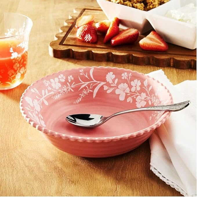 12-Piece Bamboo Melamine Dinnerware Set Service for 4 Includes Dinner Plates Salad Plates and Cereal Bowls Dishwasher Safe (Pink)