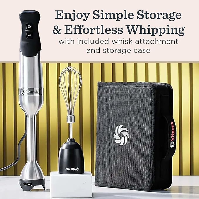 Vitamix 5-Speed Immersion Blender 3-Piece Bundle with Whisk Attachment and Storage Case Professional-Grade Hand Blender with 625-Watt Motor and Stainless-Steel Blade Stainless Steel/Black
