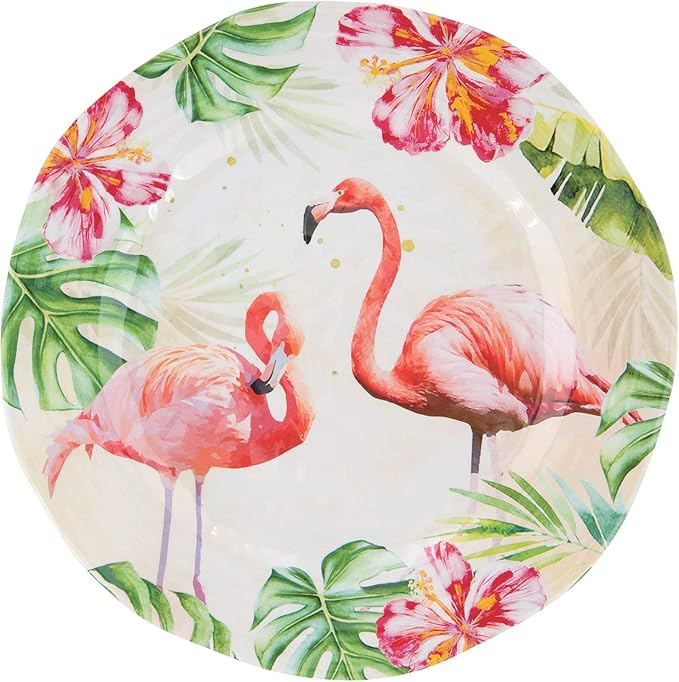 UPware 12 Piece Flamingo Melamine Dinnerware Sets Outdoor Dishes Set Plates and Bowls Sets Service for 4 Multicolor