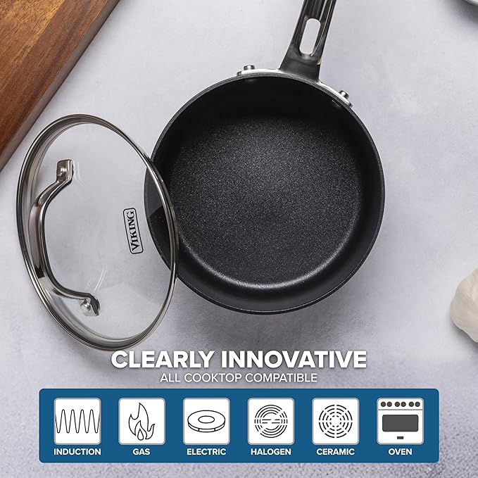 Viking Cookware Set 12 Piece Hard Anodized Ceramic Nonstick Kitchen Cookware with Glass Lids Made without PFAS Oven Safe Induction Ready