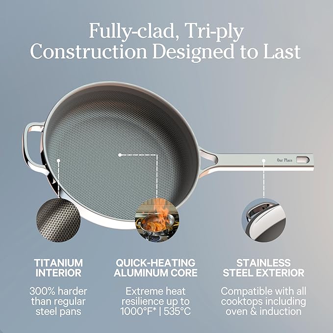 Our Place Mini Titanium Pro Cookware Duo | 6-Piece Tri-Ply Titanium Cookware Set with Always Pan Pro &amp Perfect Pot Pro | Non-Toxic No-Coating Nonstick | Induction &amp Oven-Safe up to 1000°F | Ch