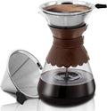 34oz Pour Over Coffee Maker with Double Layer Stainless Steel Filter Borosilicate Glass Dripper Detachable Heat-Resistant Leather Pad 7-8 Cups Coffee Maker Carafe（Dark brown）