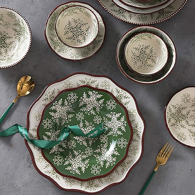 Kitchen Tableware SetCeramics Dinnerware Set Vintage Pattern Porcelain Dinner Sets of 34 Cereal Bowl and Steak Plate Set for Weddingb