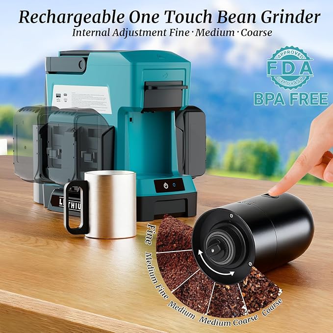 Cordless Coffee Maker for Makita 18V Battery 3 Brewing Options Drip Coffee Maker with Coffee Grinder Portable Single Serve Coffee Makers for Camping Travel and Jobsite. (Tool Only)