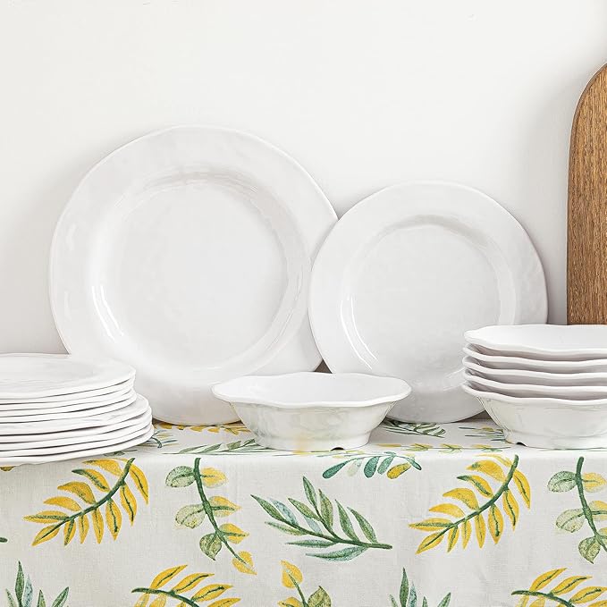 LEHAHA Basic White Melamine Dinnerware Sets 18 Piece melamine dishes set Service for 6 Plates and Bowls Sets Great for Indoor and Outdoor Use Dishwasher safe…