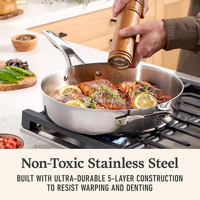 Calphalon Premier Polished 5-Ply Stainless Steel Cookware Set w/Turbo Heat Tech 6 Piece Includes Frying Pans Pots and Pans Set Induction Oven Safe 500F PFOA Free Polished Stainless Silver