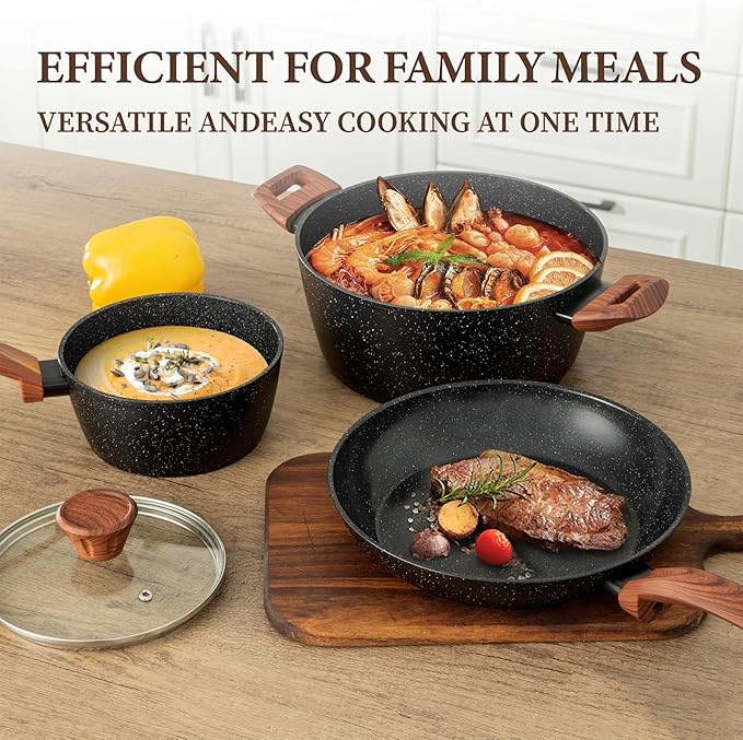 26Pcs Pots and Pans Nonstick Ceramic Cookware Set Nontoxic Kitchen Cooking Set with Steamers Utensils Induction Compatible PFAS/PFOA Free Oven and Dishwasher Safe Black