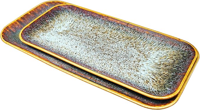 Porcelain Dinner Plates Platters Set of 2 for Fruit dessert snack platter Bread cupcake Salad - Microwave Dishwasher Safe Scratch Resistant durable Brown Reactive glaze