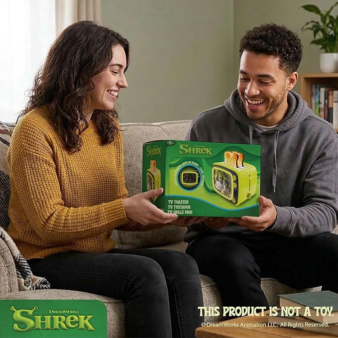 Uncanny Brands Shrek Retro TV Toaster with Light Up Frame Two Slice Model with Shrek Artwork Themed Kitchen Appliance