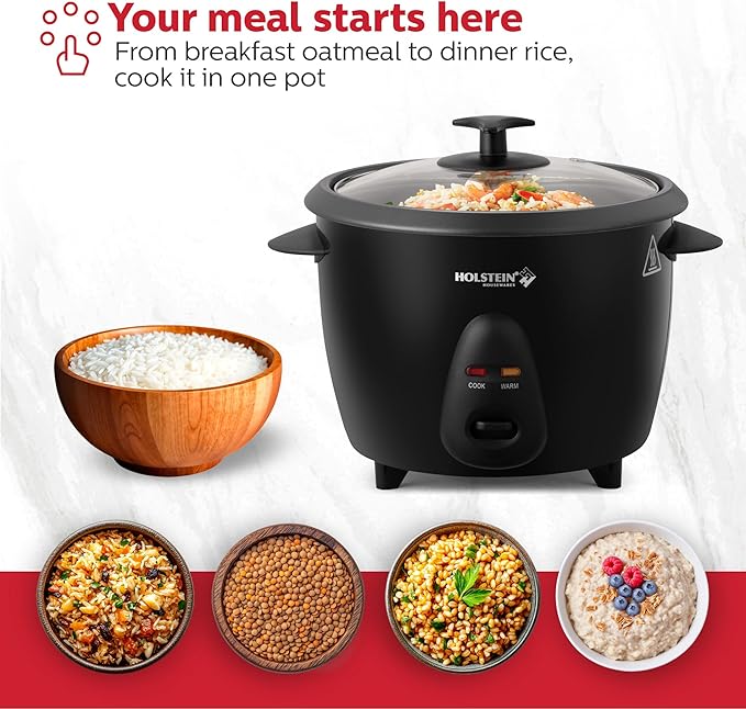 Holstein Housewares 16-Cup Cooked (8-Cup Uncooked) Rice Cooker Black – One-Touch Operation with Cook &amp Keep Warm Functions Perfect for Rice Quinoa Oatmeal Stews &amp Grains