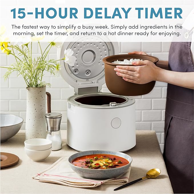 AROMA® Professional Rice Cooker with Purple Clay Cooking Pot 6-Cup (Uncooked) / 12-Cup (Cooked) Healthy Grain Multicooker Natural Ceramic 3 Qt White ARC-7206P