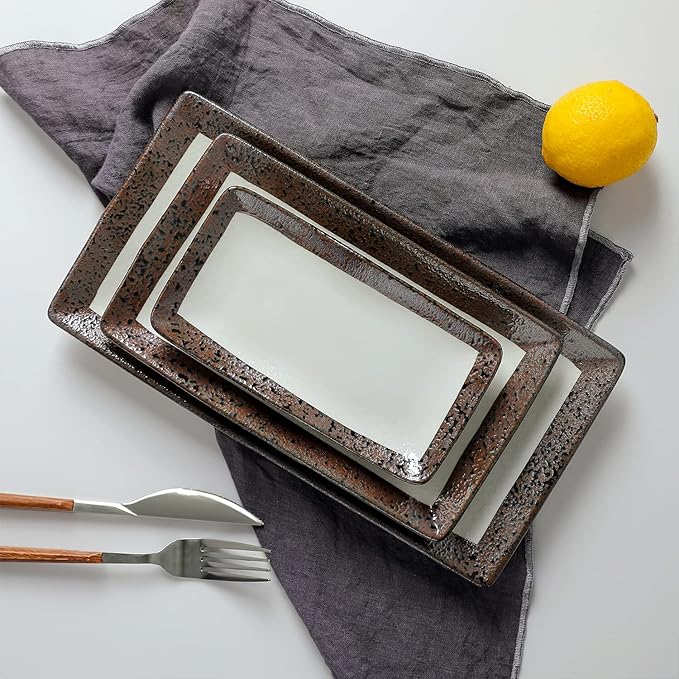 Stone Lain Lucy Porcelain 3-Piece Rectangle Serving Plate Set Beige