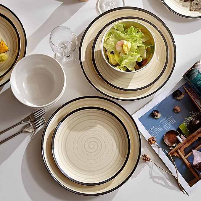 Melamine Dinnerware Set for 4 12Pcs Dinnerware Sets Lightweight Plates And Bowls Sets Morden Dishes Sets for Indoor and Outdoor Use Dishwasher Safe BPA Free(Off White)