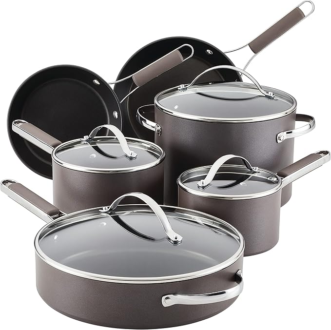 Ayesha Curry Kitchenware Professional Hard Anodized Nonstick Cookware Pots and Pans Set 10 Piece Charcoal