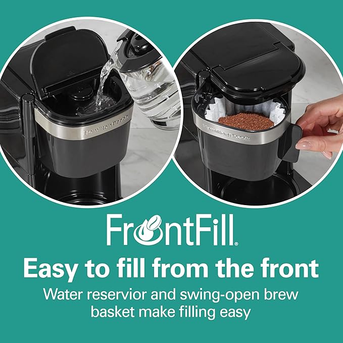 Hamilton Beach 5 Cup Drip Coffee Maker with Easy FrontFill Basket Compact Design Works with Smart Plugs Glass Carafe Auto Pause and Pour Black &amp Stainless Steel (46112)