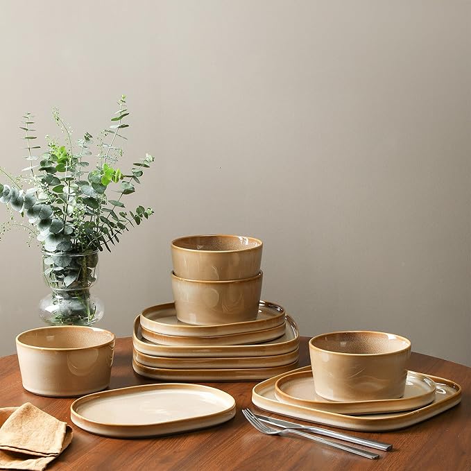 Stone Lain Cairo 24-Piece Dinnerware Set Stoneware Plates and Bowls Set Microwave and Dishwasher Safe Includes Dinner and Salad Plates Cereal Bowls Dishes for 8 Sand