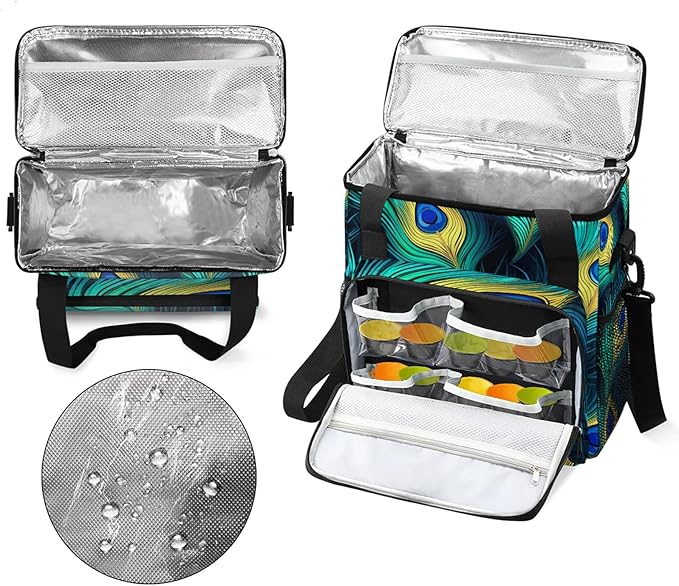Peacock Bird Feathers Travel Coffee Maker Carrying Bag Large Organizer Storage Tote Bag Insulated Reusable Cooler Grocery Bags