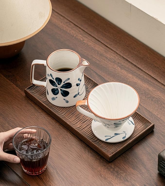 Pour Over Coffee MakerCeramic Coffee Maker With 40 pcs Paper Filter15oz/450ml Pour Over Coffee Dripper (Blue and white V02)