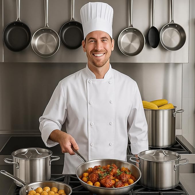 Stainless Steel Cookware Set 6-Qt &amp 2-Qt Saucepans 20-Qt Stockpot with Lids 9.5 Non-Stick Frying Pan (8 Piece)