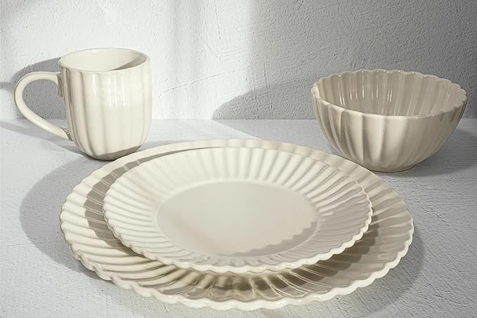 16 Piece Dinnerware Set Aruba (Sun Washed Lemon) Plates Bowls and Mugs Set for 4