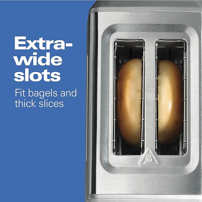Hamilton Beach 2 Slice Toaster with Extra-Wide Slots Bagel Setting Toast Boost Slide-Out Crumb Tray Auto-Shutoff &amp Cancel Button Digital with Defrost Function Stainless Steel (22796)