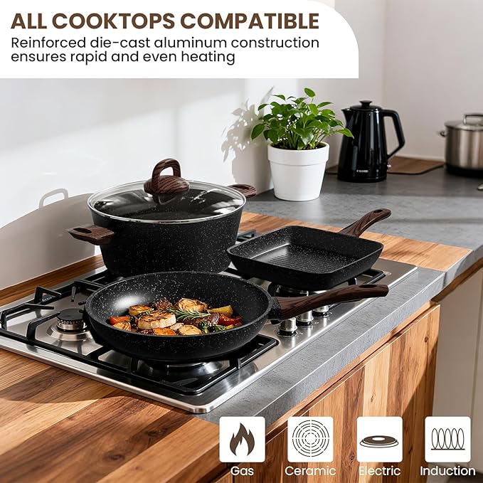 Pots and Pans Set Non Stick 31 Piece Kitchen Induction Cookware &amp Bakeware Set Nonstick Kitchen Cooking Pans Set with Frying Pans Set Grill Pan Saucepan Baking Sheet &amp Utensils PFOA Free