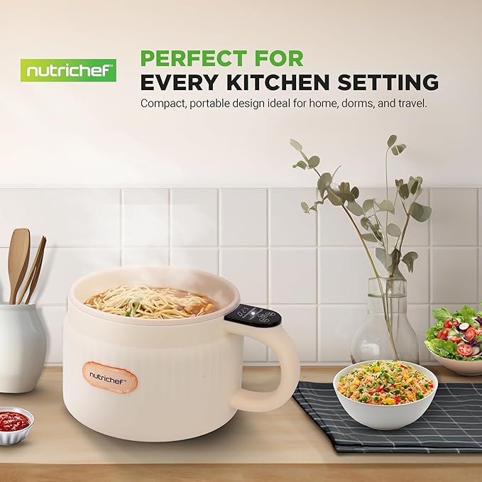 NutriChef 1.6 QT Portable Electric Rice Cooker &amp Lunch Maker | Multi-Functional &amp Non-Stick Ceramic Coating | Digital Control Panel | 6 Cook Functions: Rice Soup Stew Porridge &amp More |