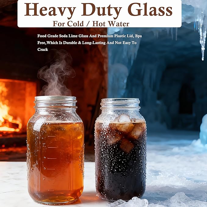 64 OZ Cold Brew Coffee Maker 2 Quart Mason Jar Glass Iced Tea Pitcher With Stainless Steel Filter Half Gallon Pitcher With Spout Lid For Iced CoffeeTea &amp LemonadeSun Tea Airtight &amp Leak-Proo