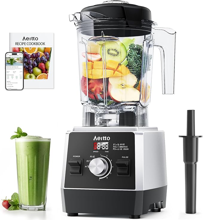 Aeitto Blenders for Kitchen 1800W Professional Countertop Blender 68Oz Large Capacity Smoothie Blender with 3 Programs &amp 7 Speeds for Smoothies Ice Crush Frozen Drinks Black