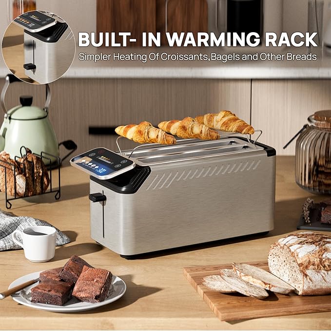 whall Toaster 2 Slice Touch Screen Toasters with Projection Display 1.5 Wide Slot 5 Bread Types &amp 11 Shade Settings Digital Timer Warming Rack Crumb Tray Reheat/Defrost Grey