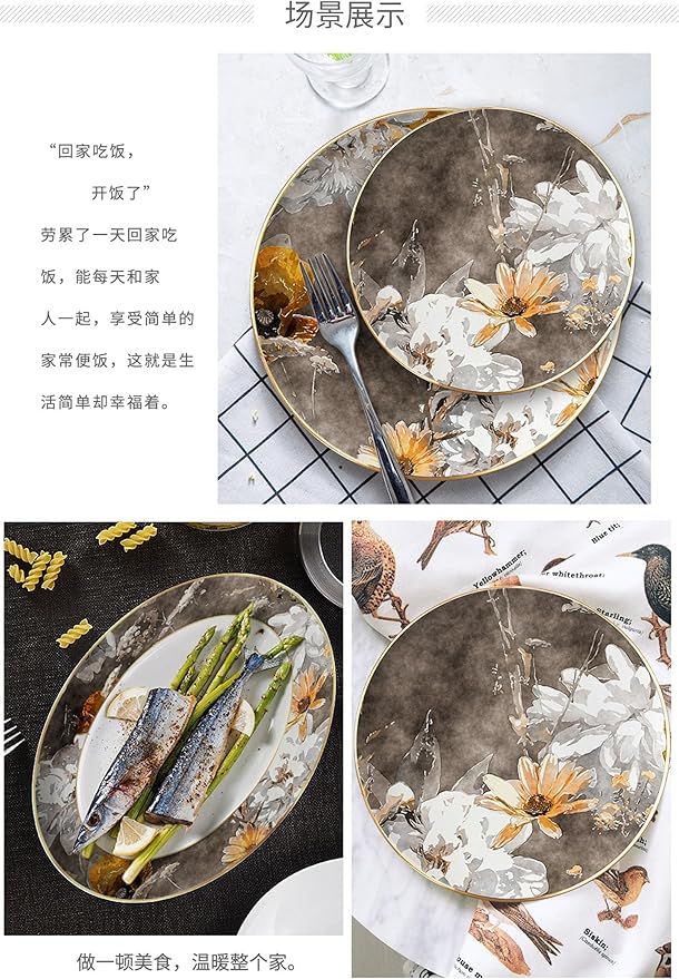bone china dinnerware sets for 6 kitchen dishes set tableware set for dining include 6.5&amp8&amp10.5&amp12 inch plate European retro floral design