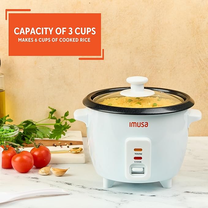 IMUSA Mini Electric Rice Cooker 6 Cup Cooked 3 Cup Uncooked – Ceramic Nonstick Pot Small Multi Cooker for Rice Quinoa Oatmeal Stew – Keep Warm – Compact for Dorm RV Kitchen