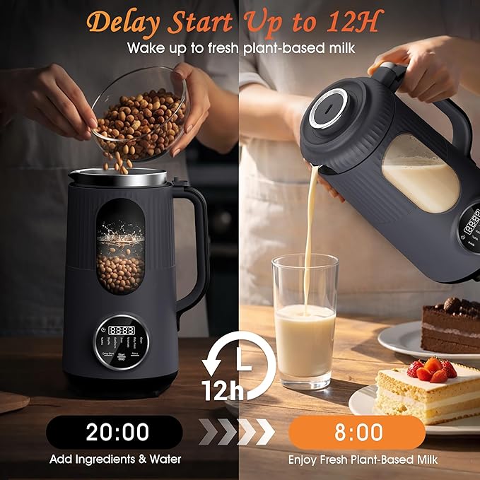 SilkSpin Milk-Smooth Nut Milk Maker Machine Small Blender for Homemade Oat Almond Soy Plant-Based Milk Juice MilkShake 35oz Automatic Soybean Milk Maker for 4 Families with 6H Stay Warm
